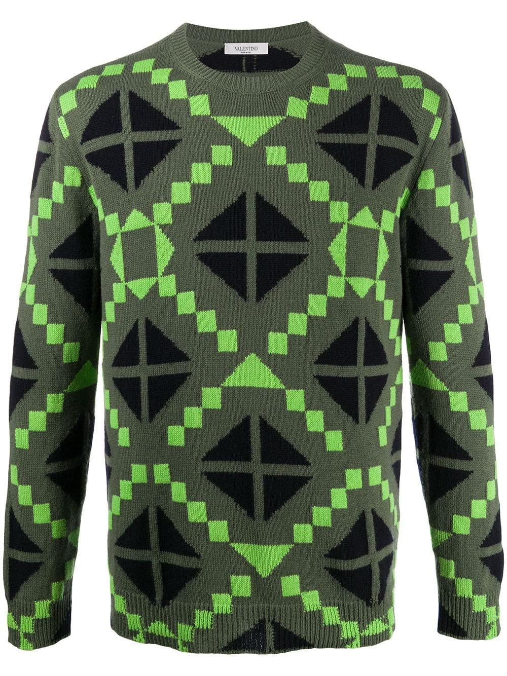Valentino Cashmere Geometric Print Jumper in Green for Men - Lyst