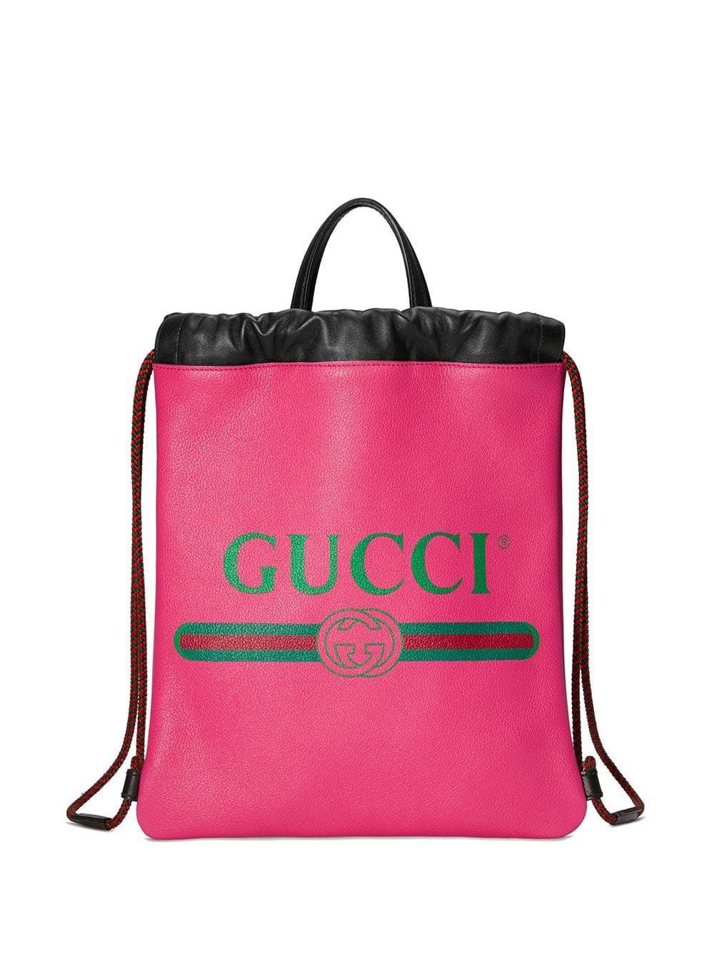 Gucci Logo Leather Drawstring Backpack in Pink & Purple (Pink) Save