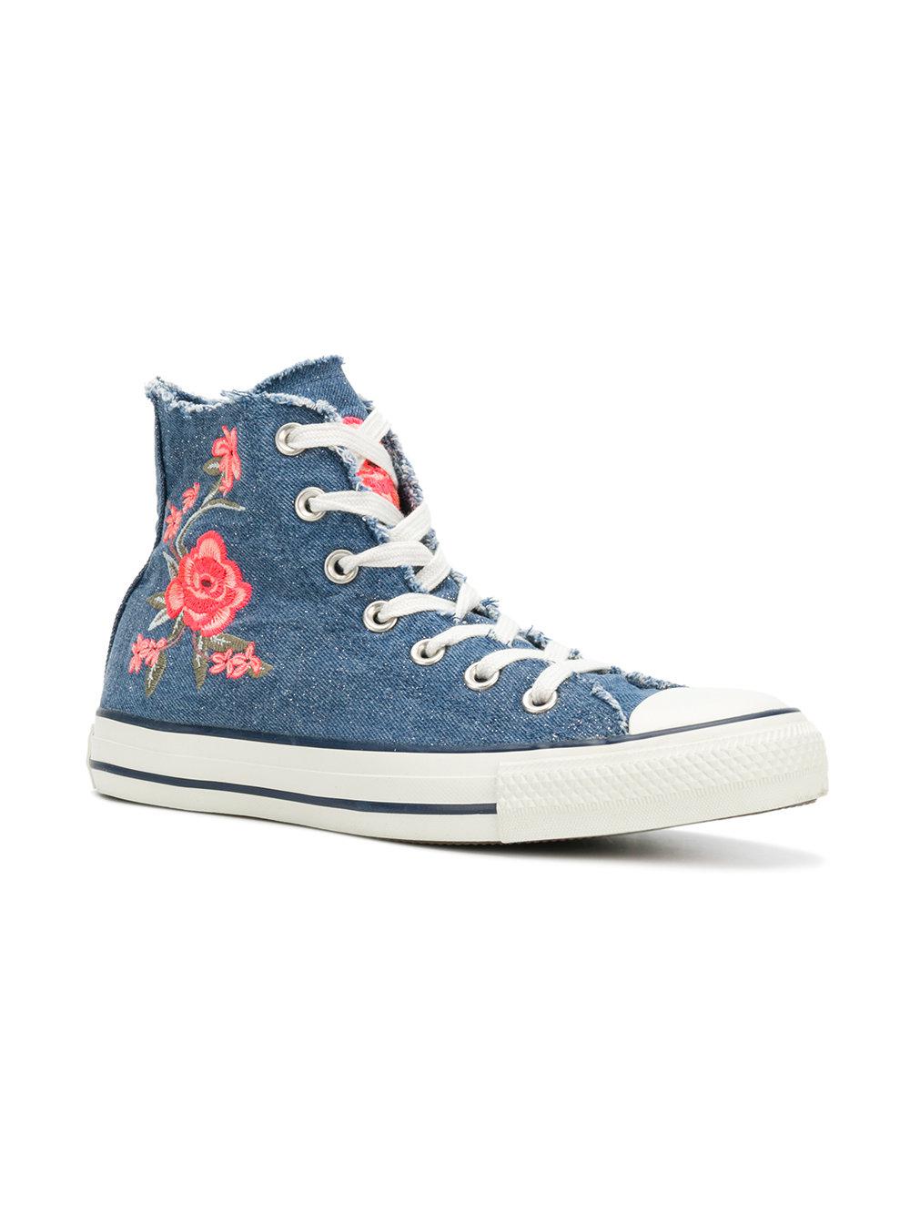 Frayed Denim Floral Sneakers