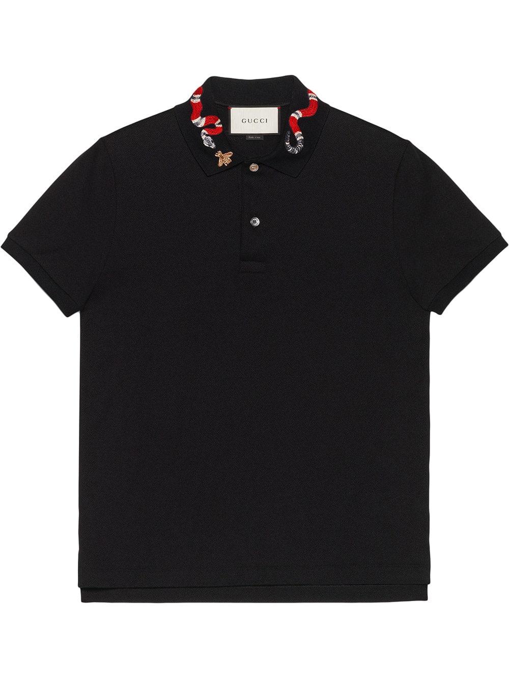 Gucci Cotton Polo With Snake Embroidery in Black for Men - Lyst