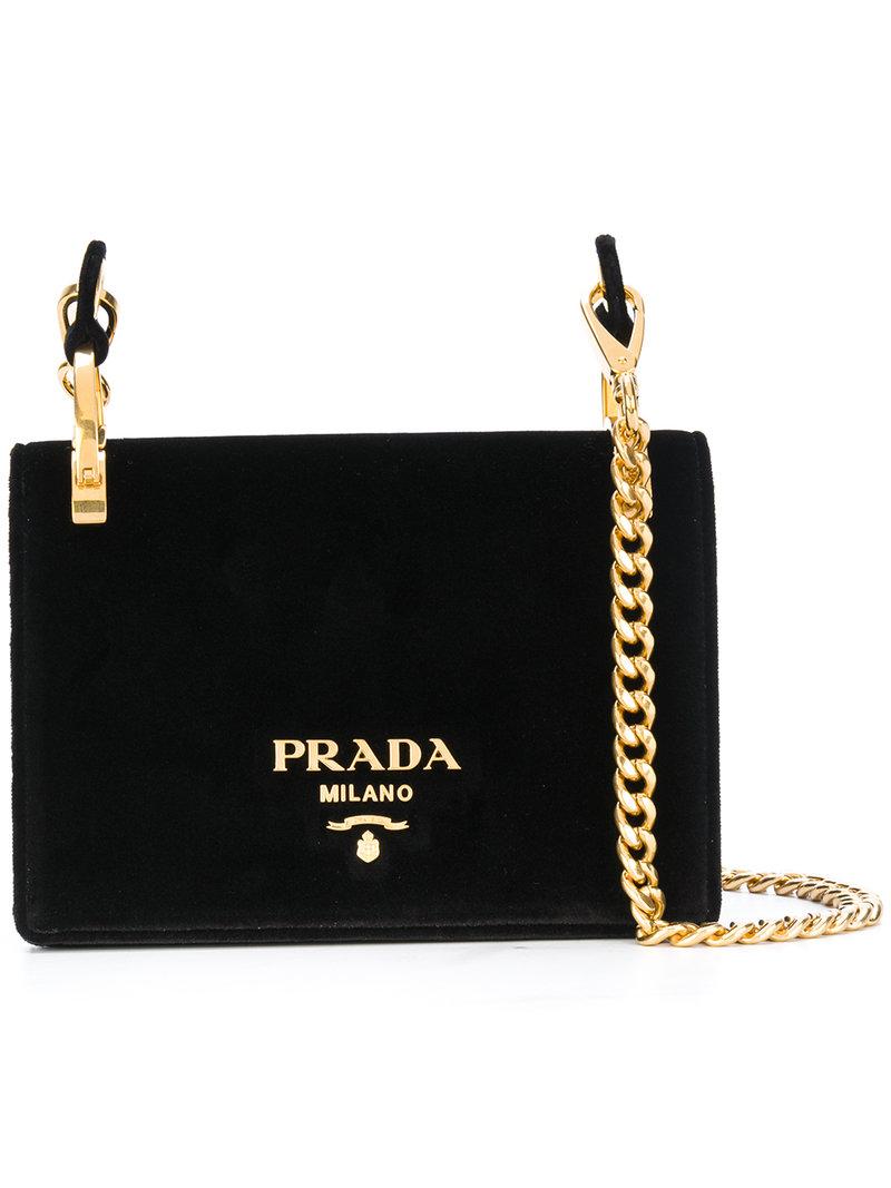 Prada Velvet Pattina Bag With Gold Chain in Black | Lyst
