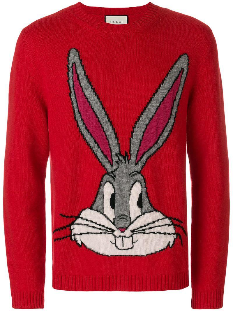 Maglione con motivo Bugs BunnyGucci in Lana da Uomo colore Rosso | Lyst