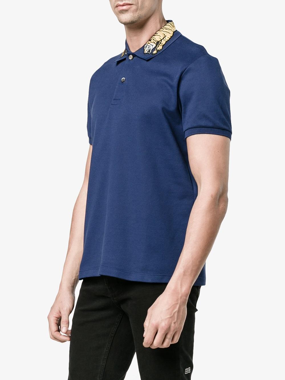 Gucci Tiger Embroidered Polo Shirt in Blue for Men | Lyst