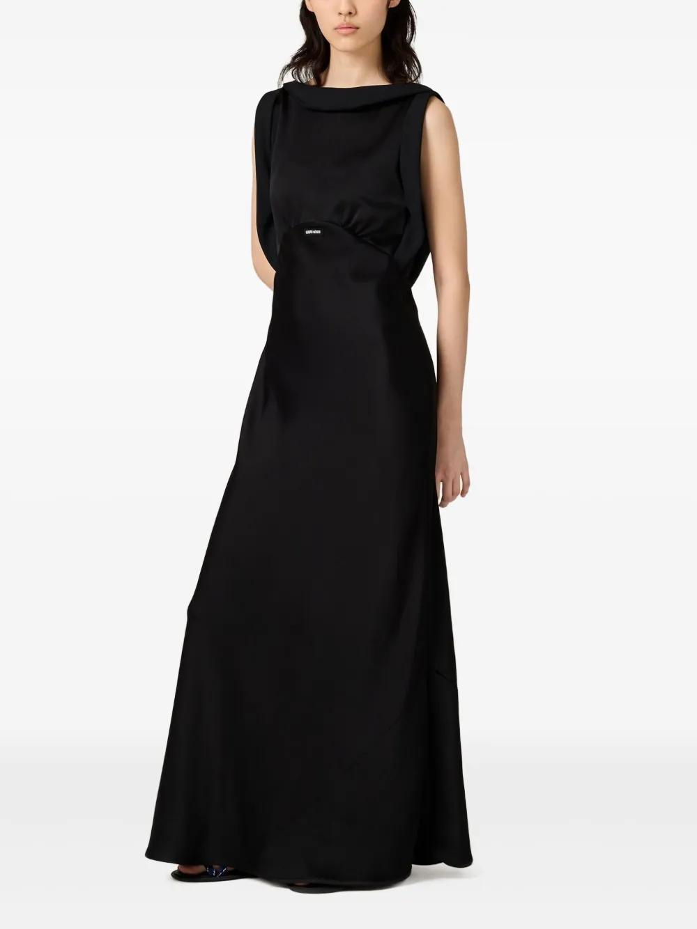 ワンピース MIUMIU BLACK STAIN LONG DRESS Black Long Satin Dress | Miu Miu