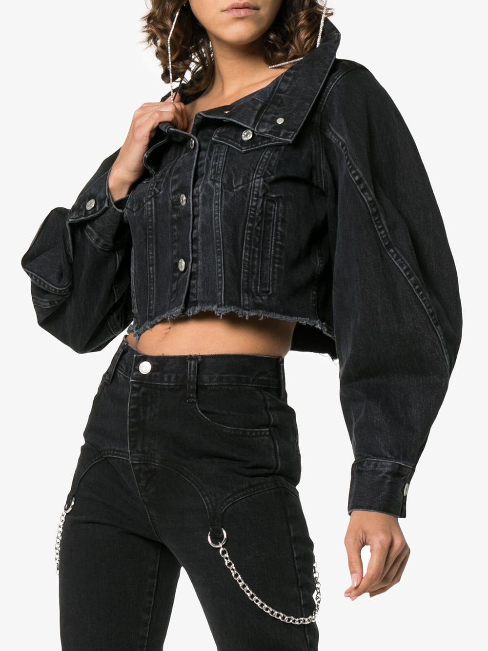 cropped raw edge denim jacket