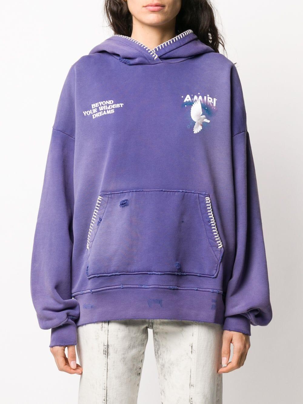 Amiri Cotton Distressed-effect Logo Hoodie in Purple | Lyst