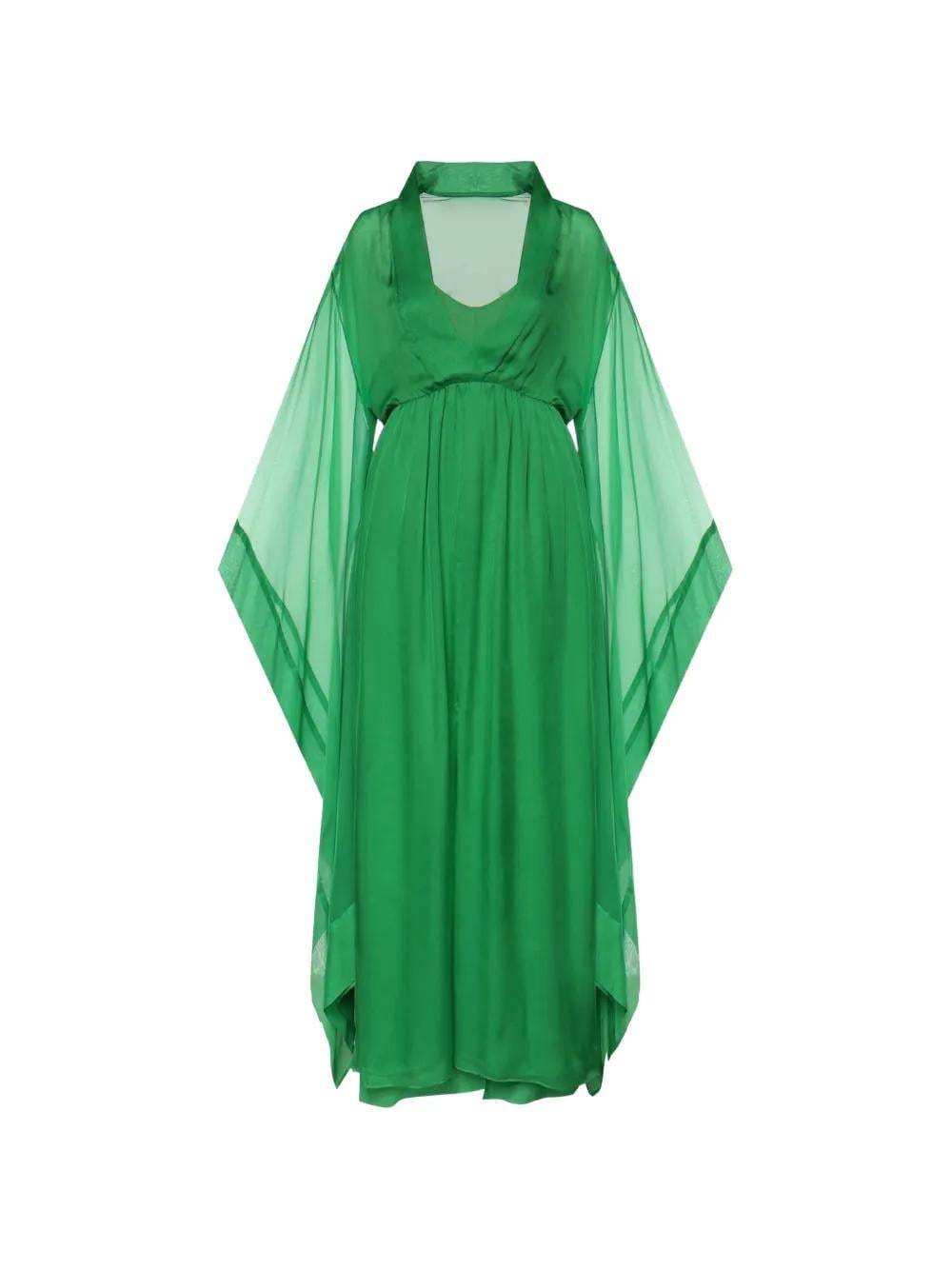 green emerald velvet dress Green Linen Silk Muslin Dress by Alberta Ferretti – Elilhaam main image 1