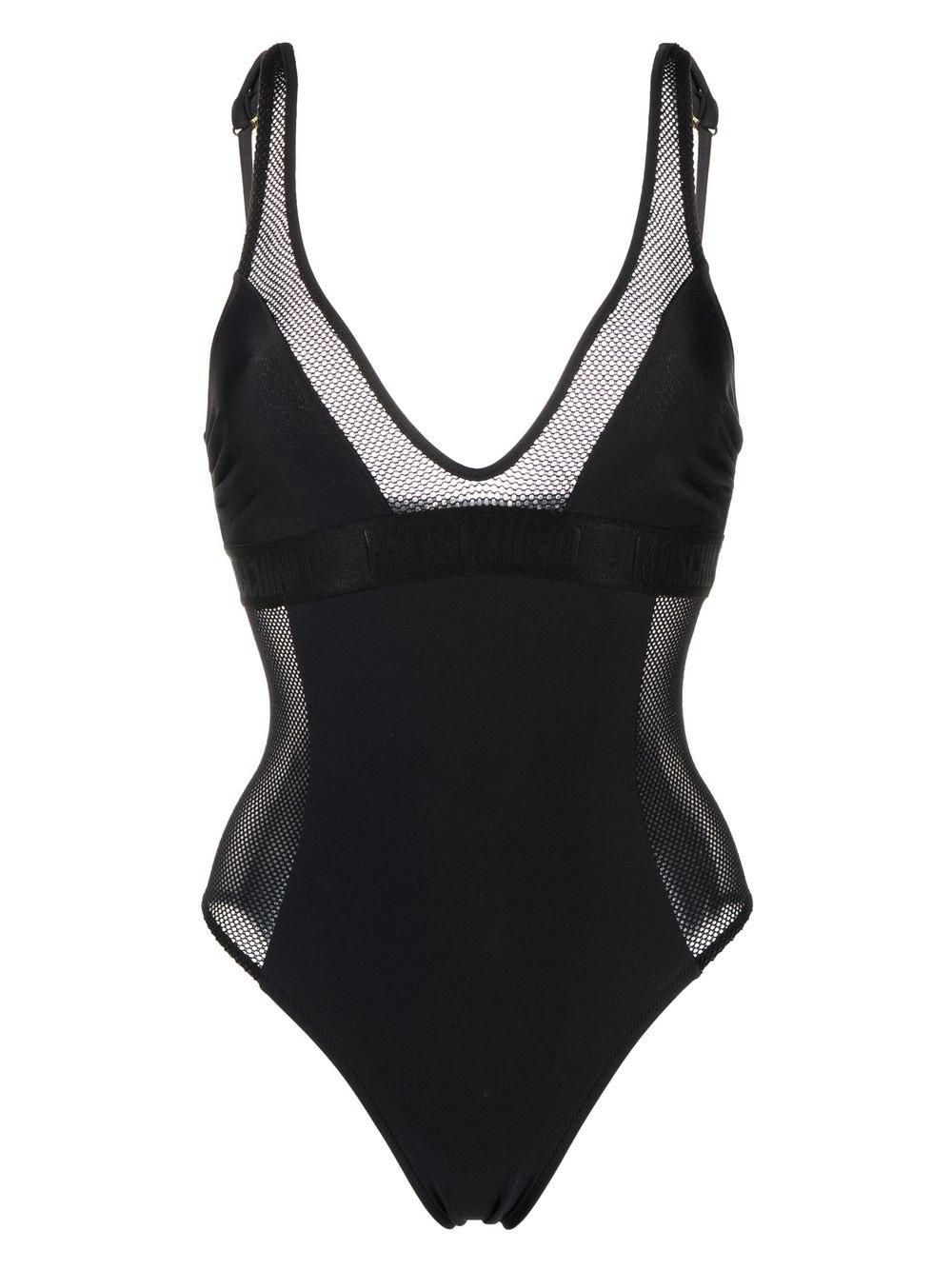 Moschino Sheer-panel Plunging Swimsuit in Black | Lyst