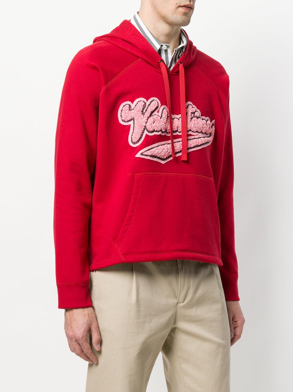 Valentino Cotton Cropped Hoodie in Red for Men - Lyst