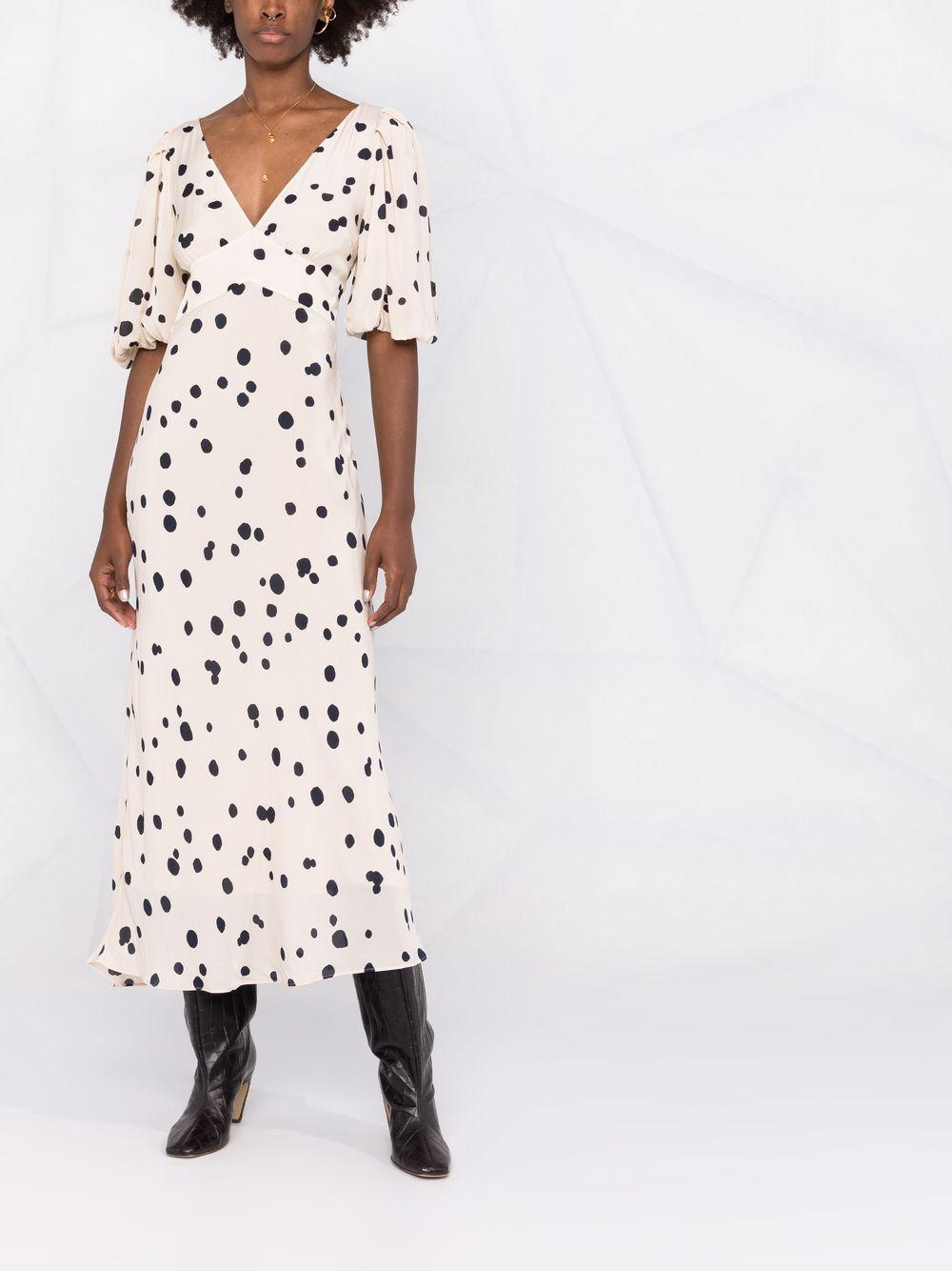warehouse wrap dress with ruffles in polka dot