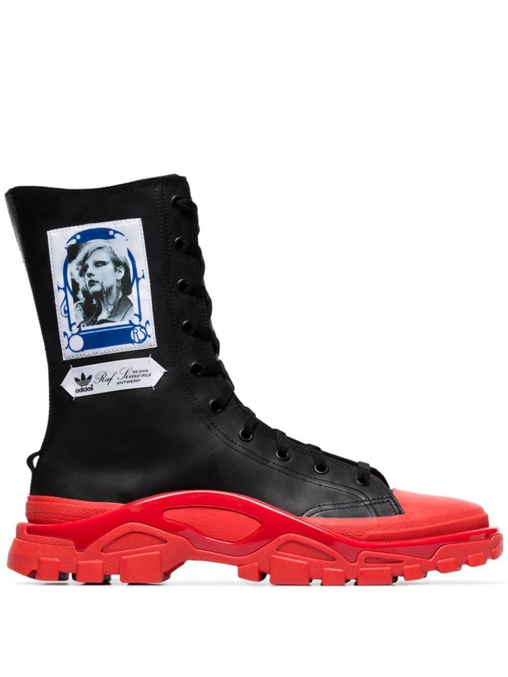 adidas By Raf Simons Black And Red X Raf Simons Detroit High Top Leather Sneakers for Men - Lyst