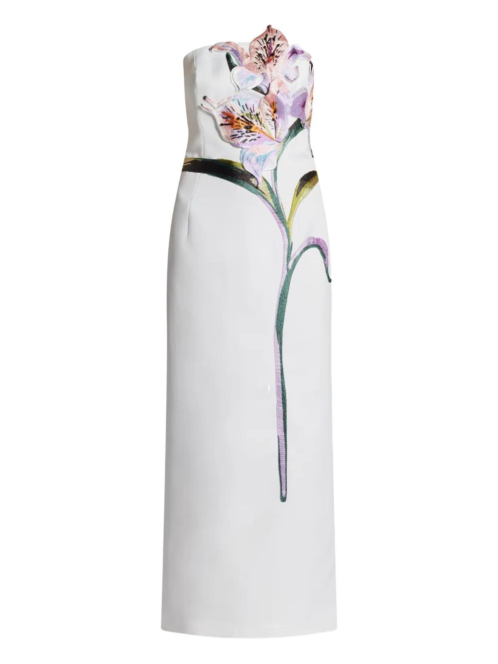 LEO LIN Rayna Flower-Appliqu Strapless Dress in White | Lyst