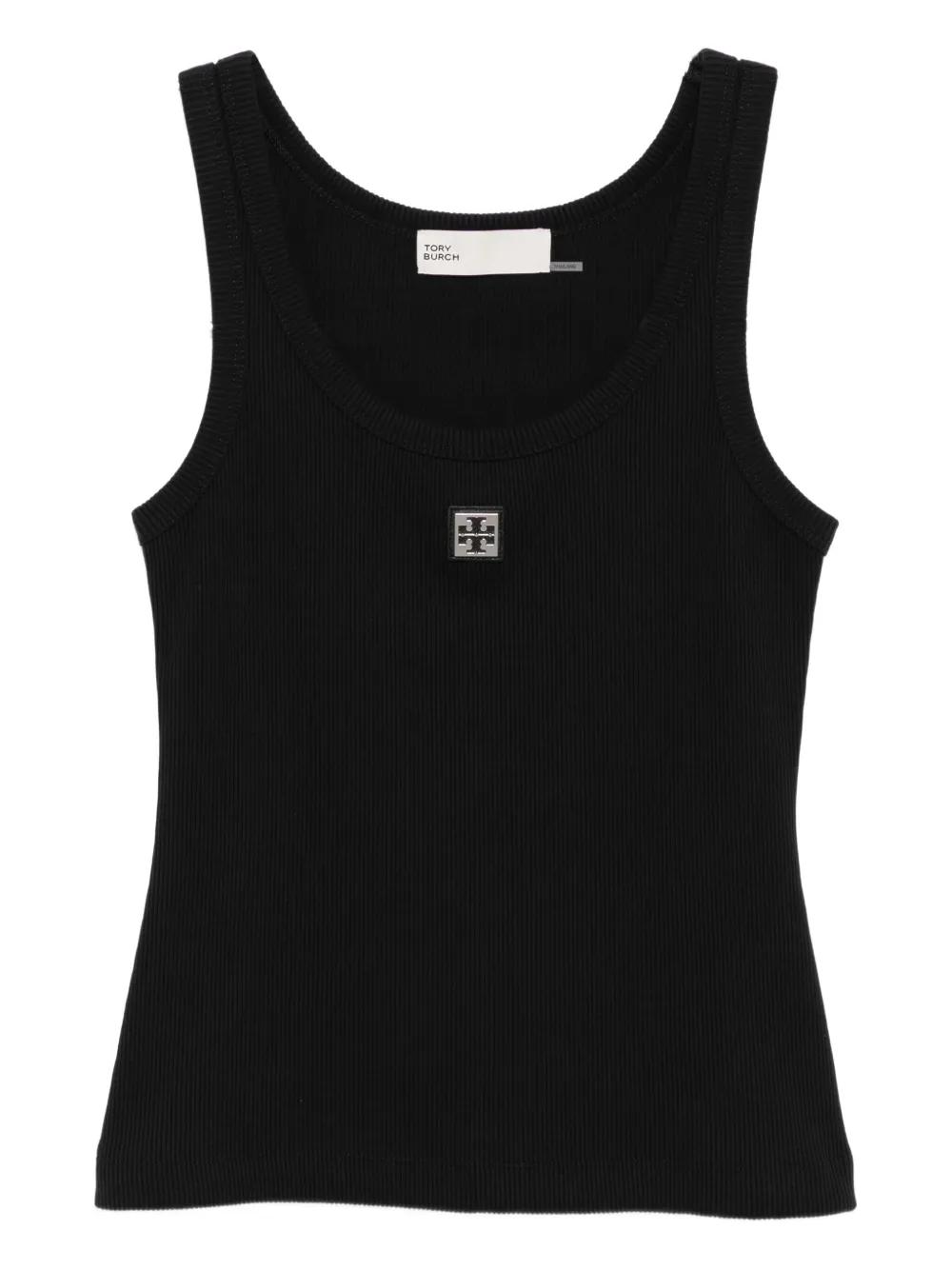 Tシャツ・カットソー TORY BURCH BROWN VISCOSE TANK TOP Embroidered Logo T-Shirt: Women's Designer Tops | Tory Burch