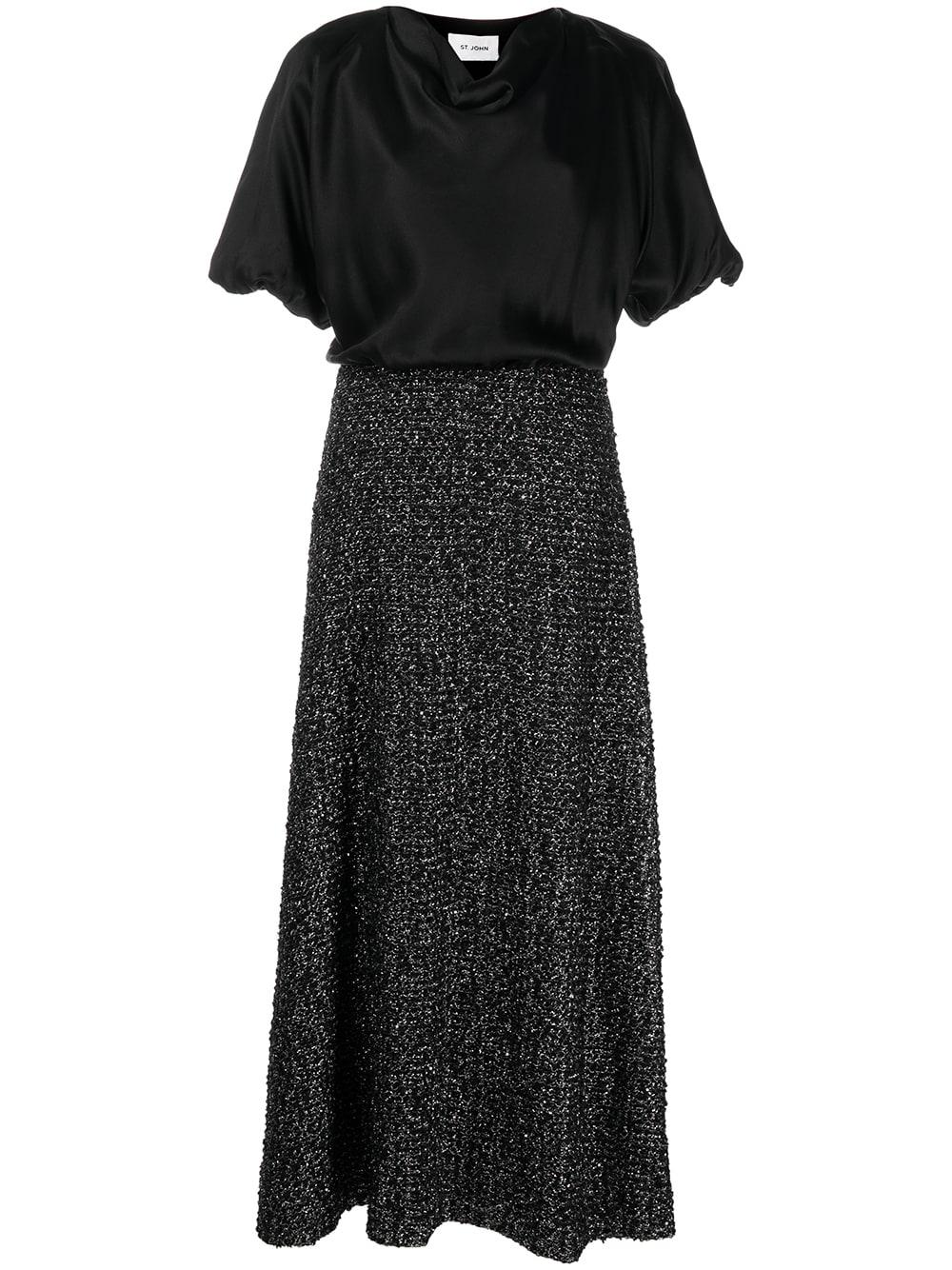 St. John Cowl-neck Crepe Midi Dress in Black | Lyst