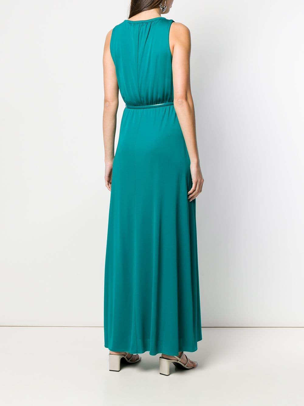 Max Mara Studio Synthetic Belted Maxi Dress in Green - Lyst