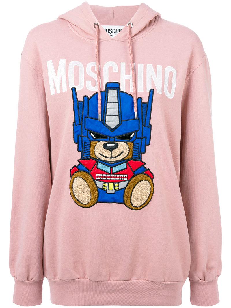 Moschino Leather Transformer Bear Hoodie in Pink & Purple (Pink 