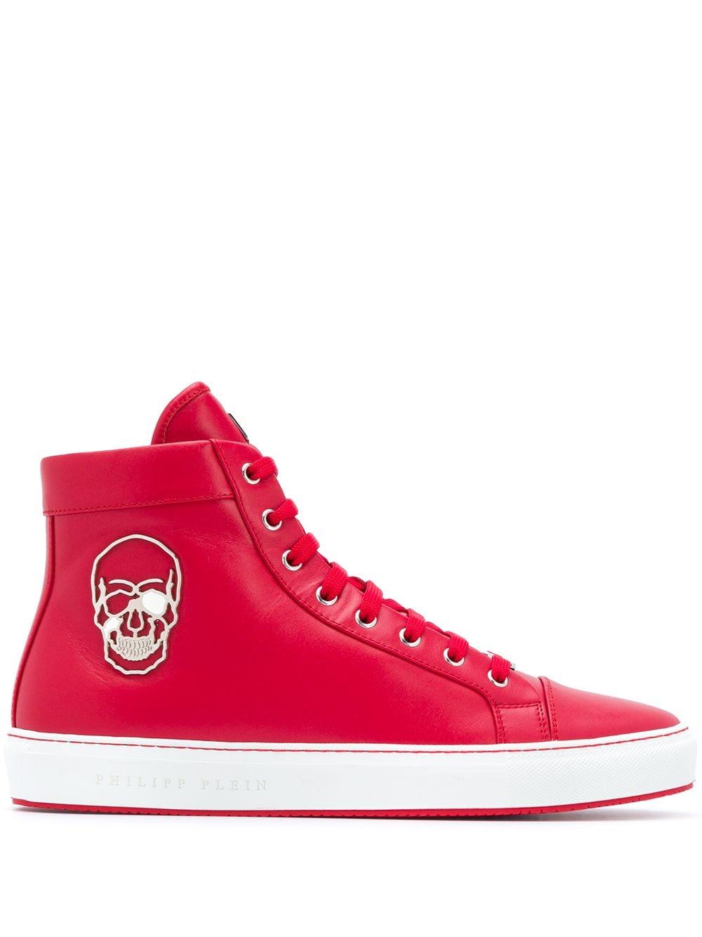 Philipp Plein Leer Sneakers Met Doodskop in het Rood voor heren - Lyst