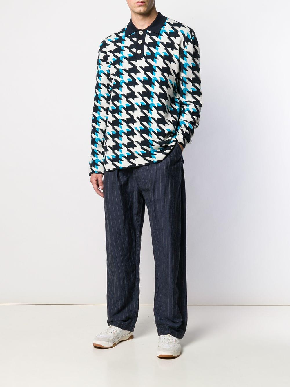Sunnei Cotton Houndstooth Polo Shirt in Blue for Men - Lyst