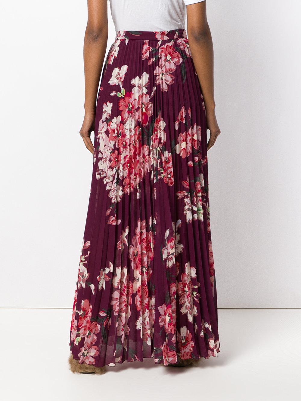 red pleated maxi skirt floral