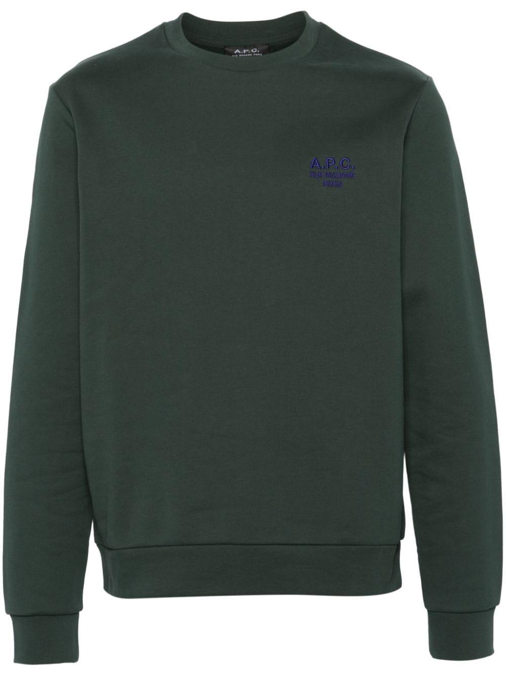 A.P.C. Rider Logo Embroidered Cotton Sweatshirt in Green for Men Lyst