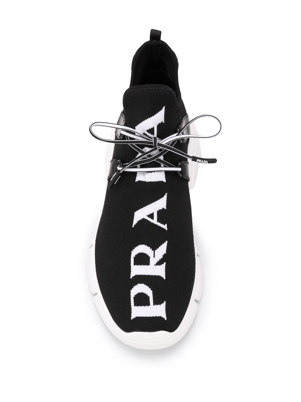 Prada Logo Knit Row Sneakers in Black for Men | Lyst
