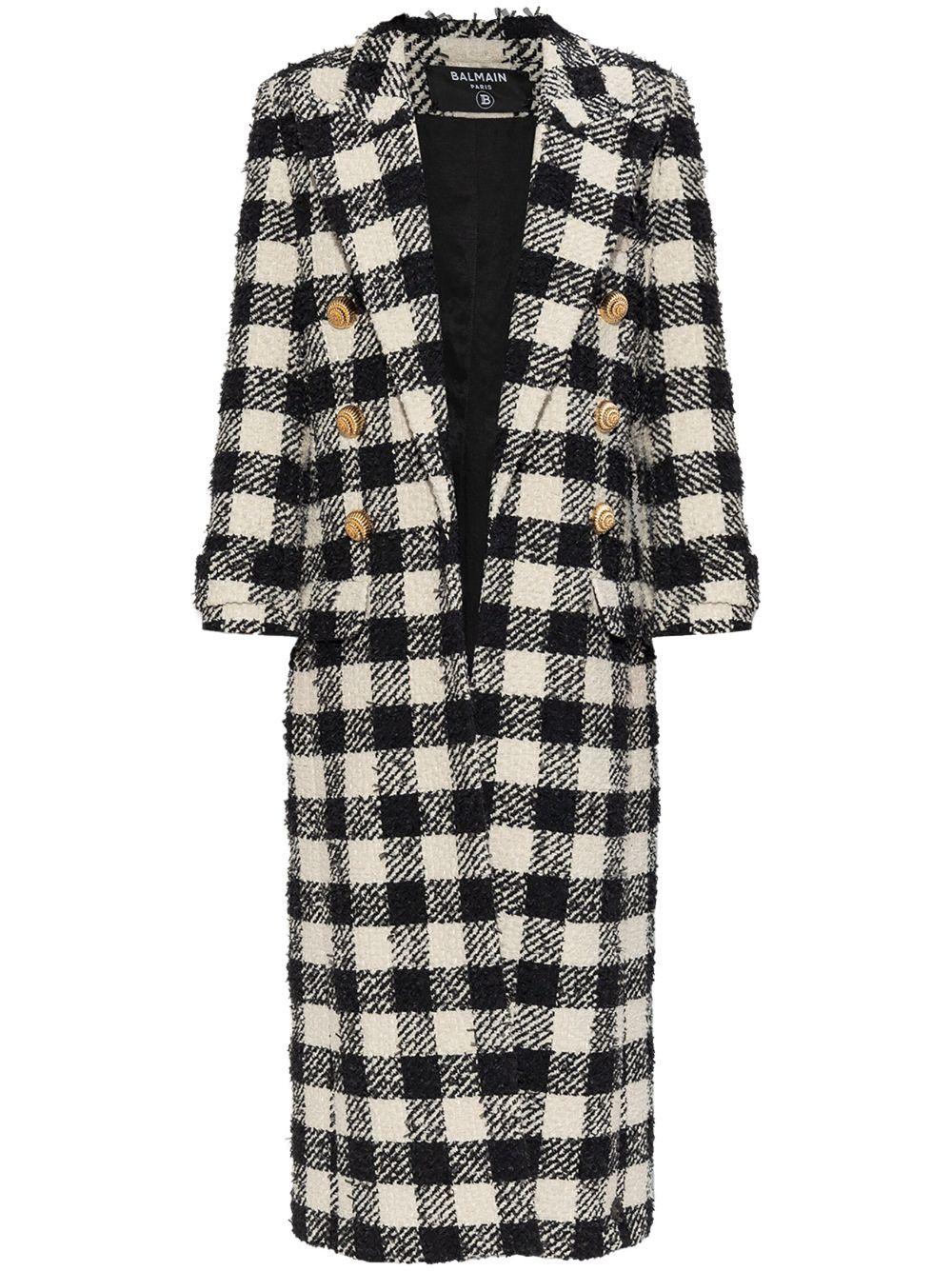 Balmain レディース ブラック ツイード ダブルコート コート