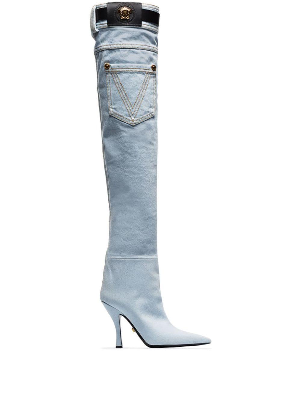 Botas vaqueras altas Versace de Denim de color Azul | Lyst