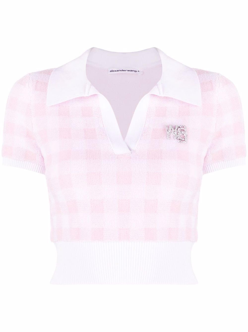 T By Alexander Wang Gingham-check Cropped Top in Pink | Lyst