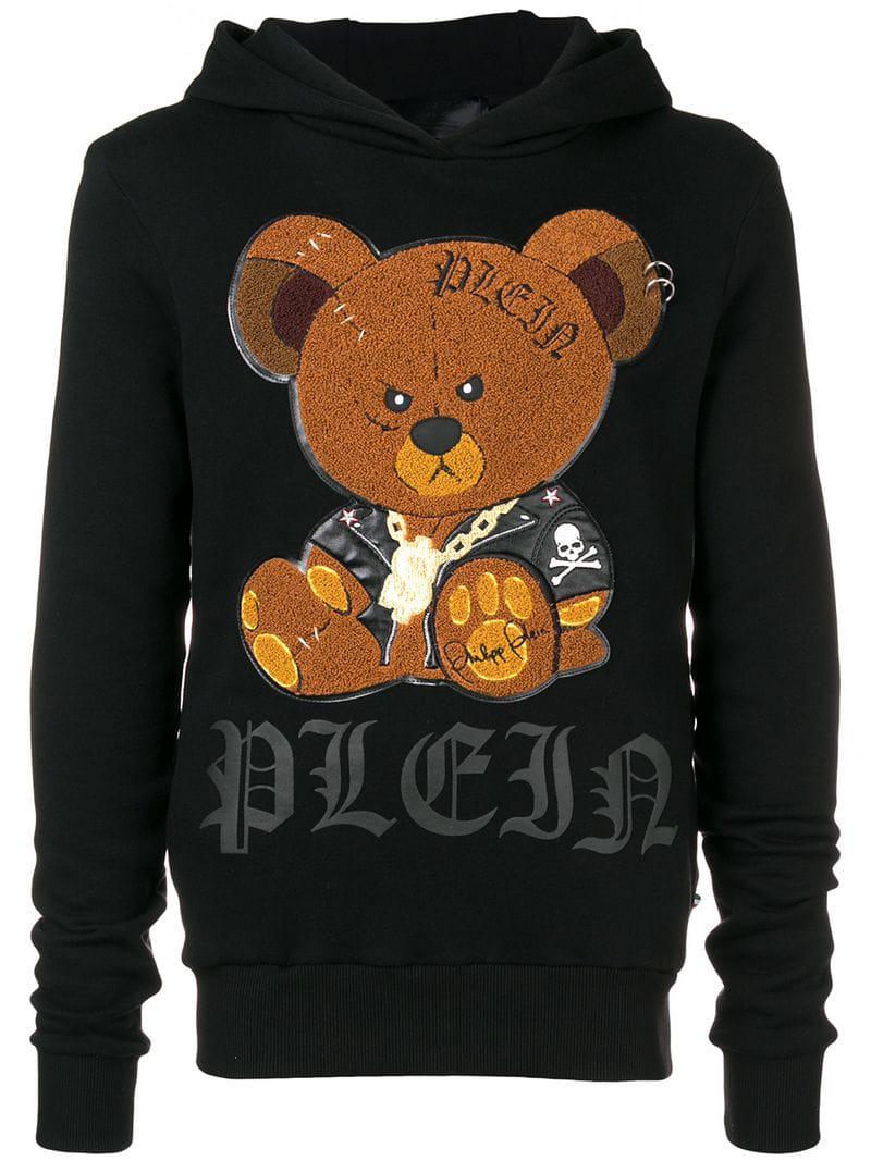 Philipp Plein Cotton Felpa Con Cappuccio Teddy Bear in Black for Men | Lyst