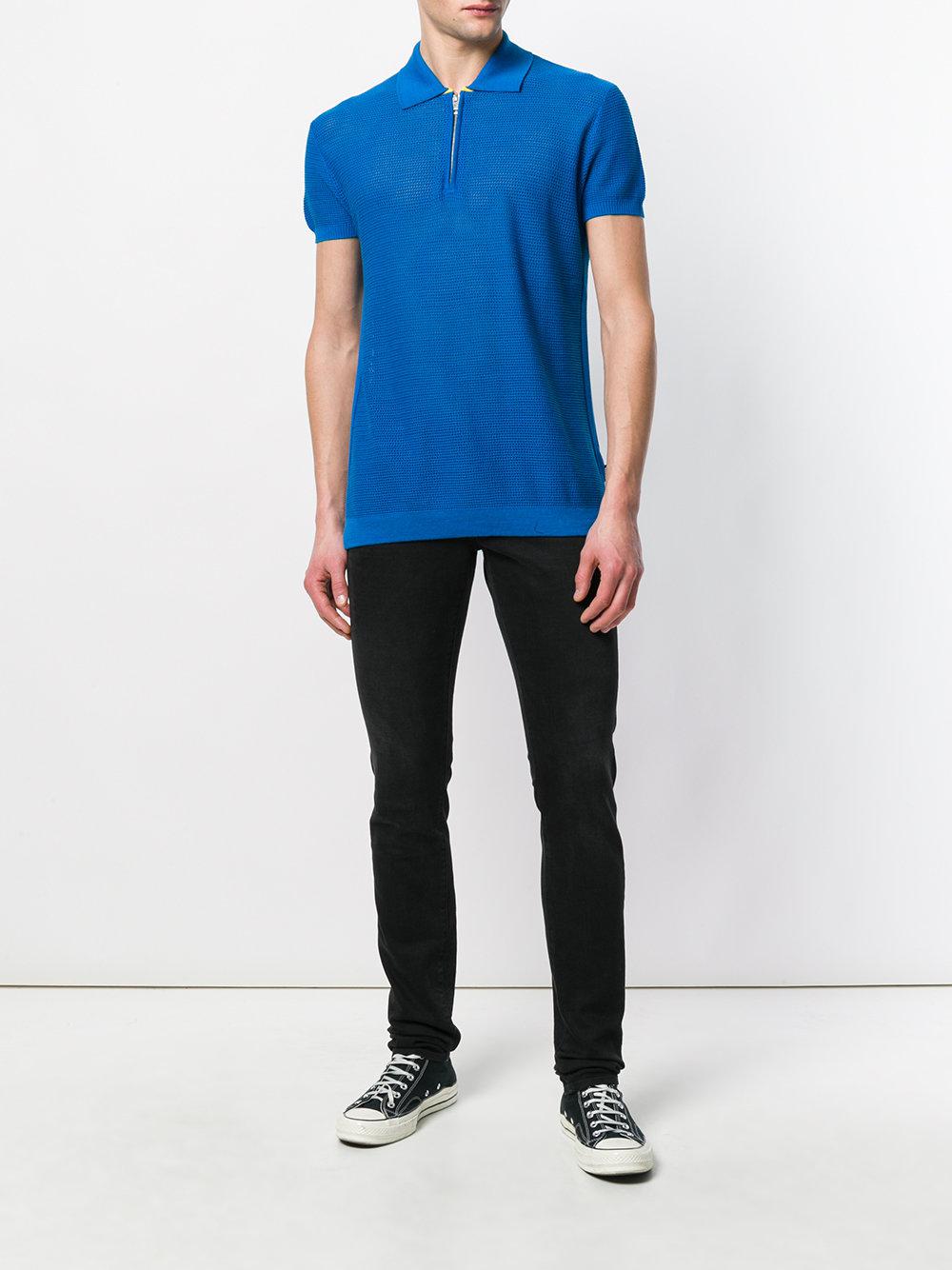 DIESEL Cotton Zip Front Polo Shirt in Blue for Men - Lyst