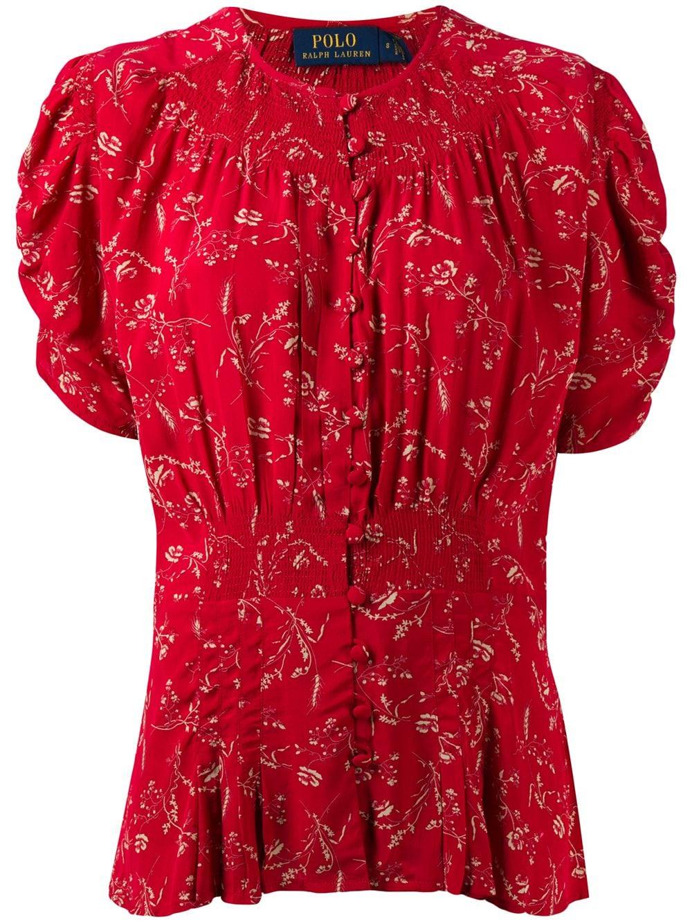 Polo Ralph Lauren Floral Print Peplum Blouse in Red | Lyst