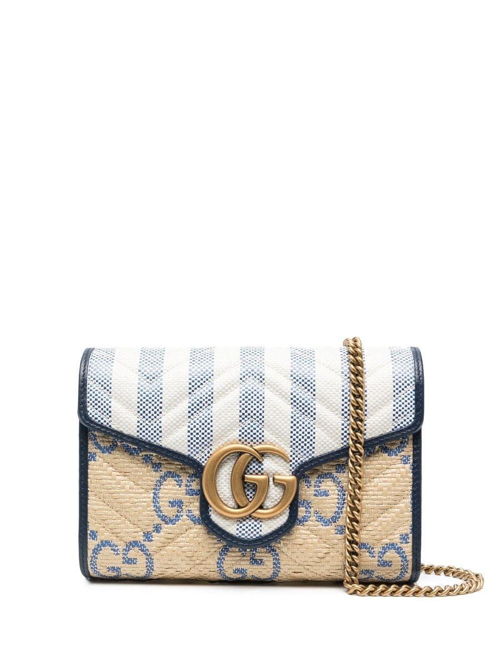 Gucci GG Marmont Raffia Shoulder Bag in White | Lyst