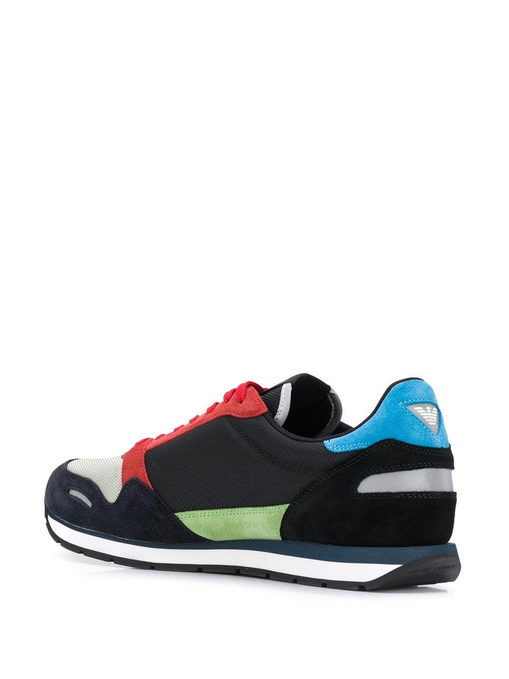 Emporio Armani Leather Colour Block Low-top Sneakers in Black for Men ...