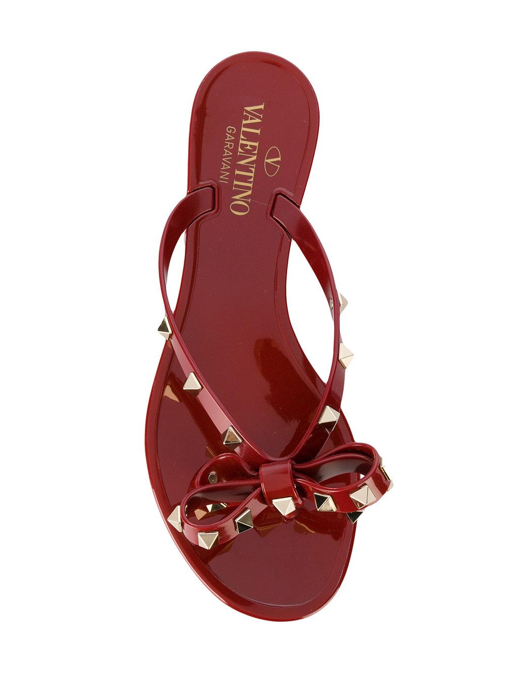 Valentino Jelly Rockstud Flat Thong Sandals in Red - Lyst