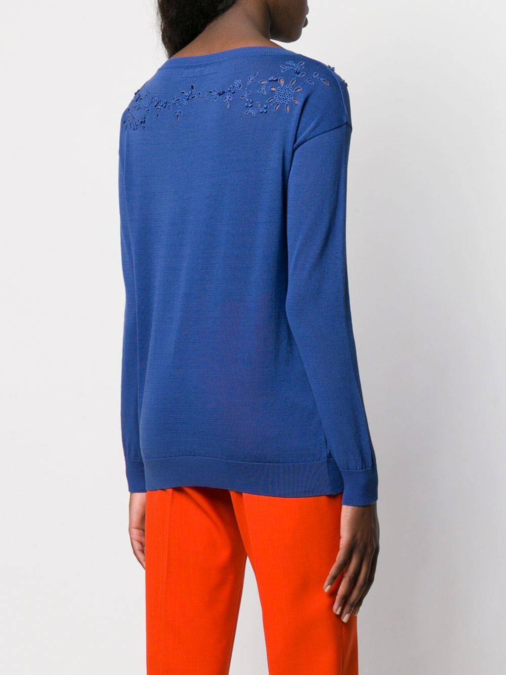 Ermanno Scervino Cotton Embroidered Knit Sweater in Blue - Lyst