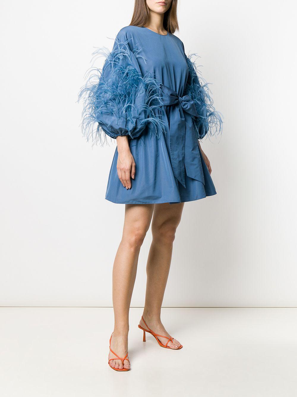 Valentino Baumwolle Ausgestelltes Kleid mit Federn in Blau - Lyst