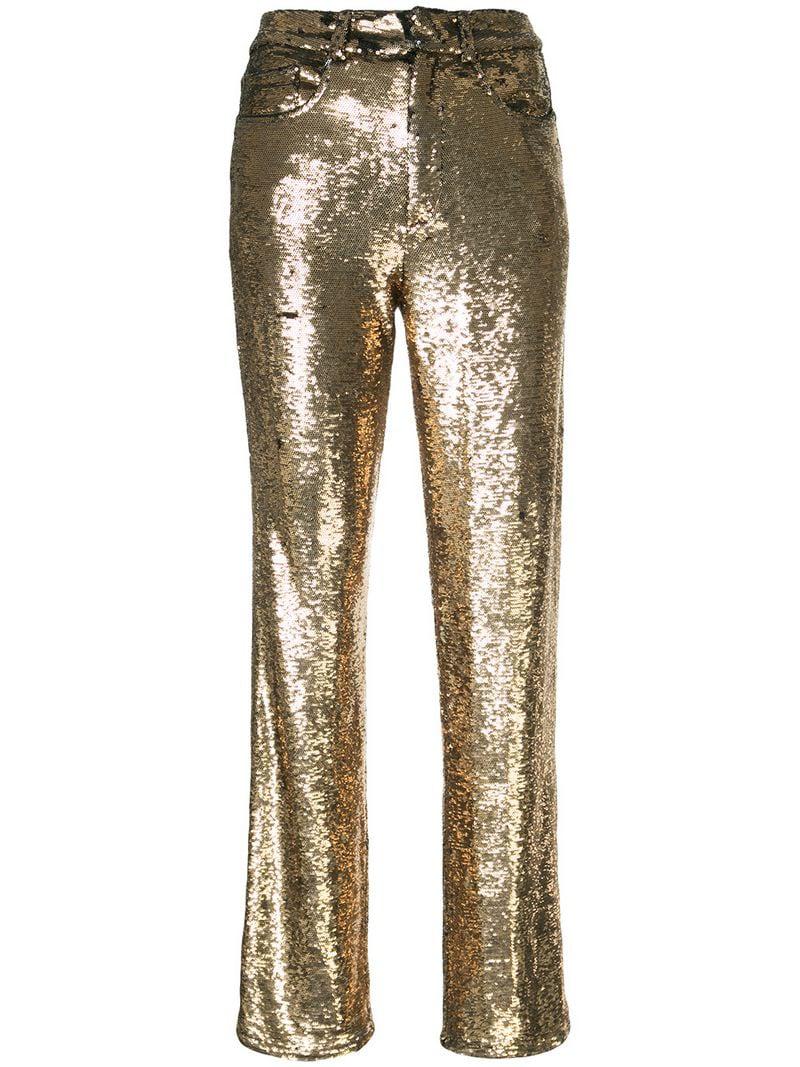 IRO Cotton Sequin Trousers in Gold 
