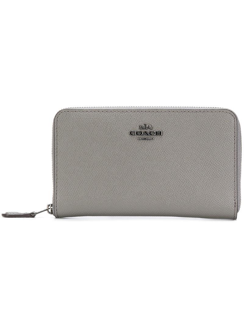 COACH Leather All-around Zipped Wallet in Gray - Lyst