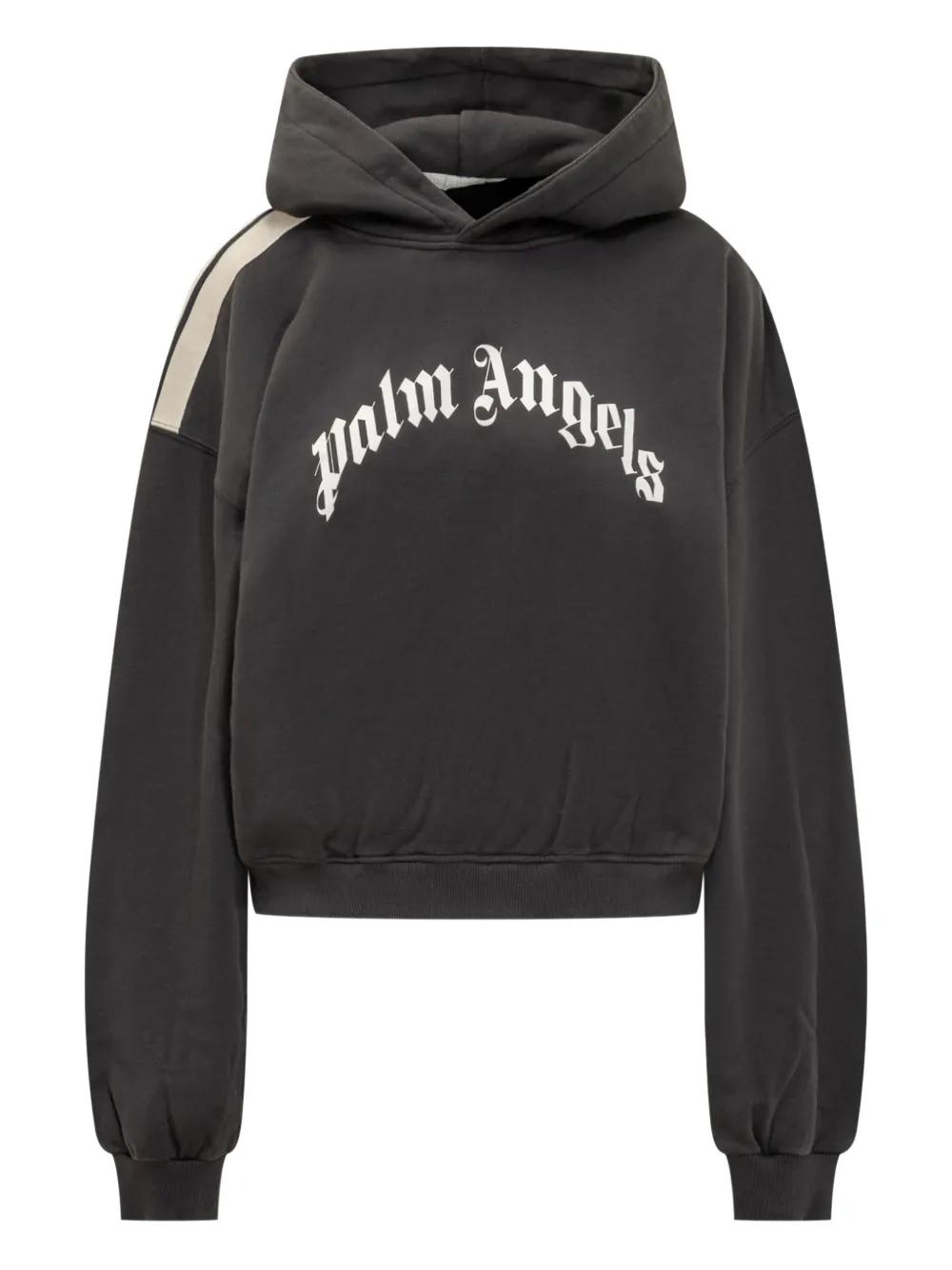 パーカー・フーディ Palm Angels Cropped Black Hoodie With Contemporary Details Palm Angels Black Cropped Hoodie Palm Angels