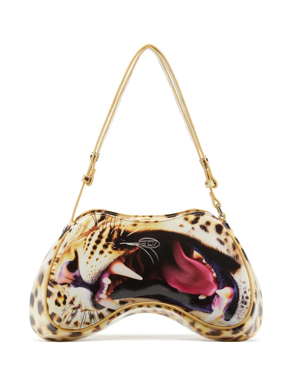 DIESEL Leopard Print Faux Leather Top-Handle Bag in White