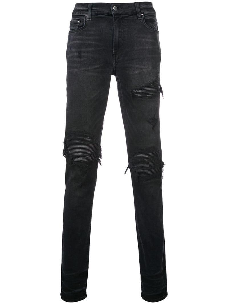 Amiri Denim Ripped Slim Fit Jeans in Black for Men - Lyst