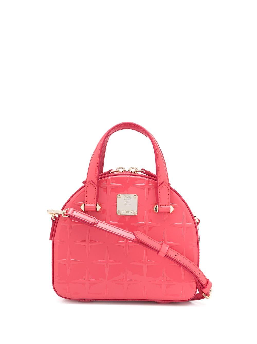 MCM Leather Structured Logo Plaque Tote Bag in Pink Lyst