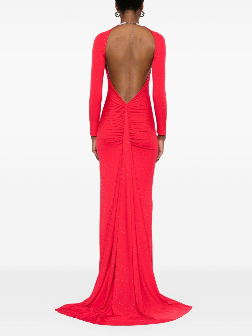 Nissa レディース レッド ビジュートリム イブニングドレス ワンピース 