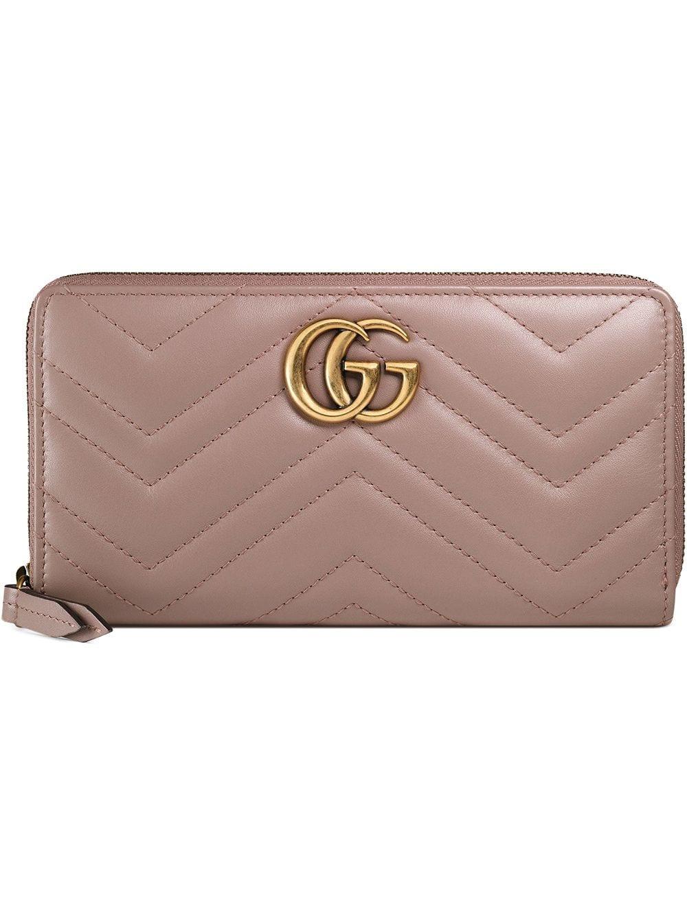 GUCCI Calfskin Matelasse GG Marmont Zip Around Key Case Perfect Pink 301472