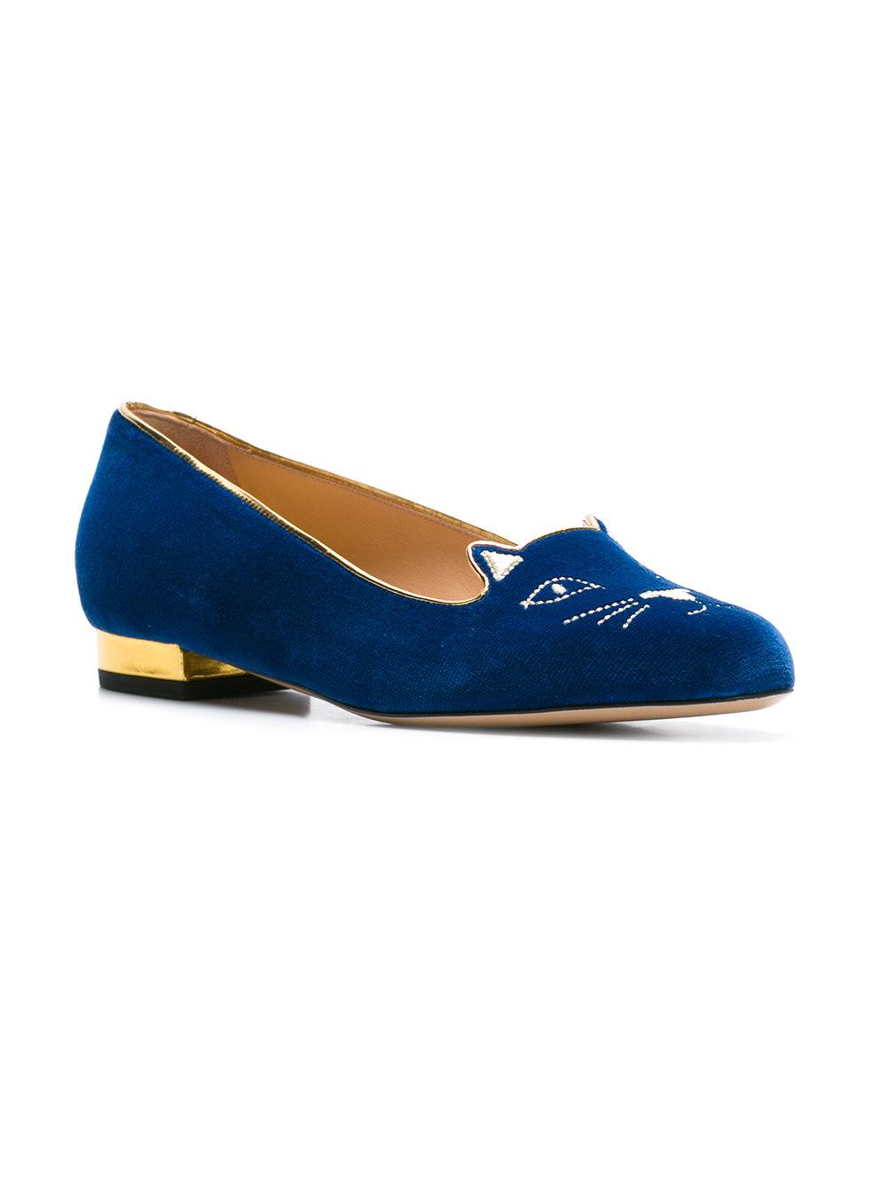 Charlotte Olympia Leather Cat Face Slippers in Blue Lyst