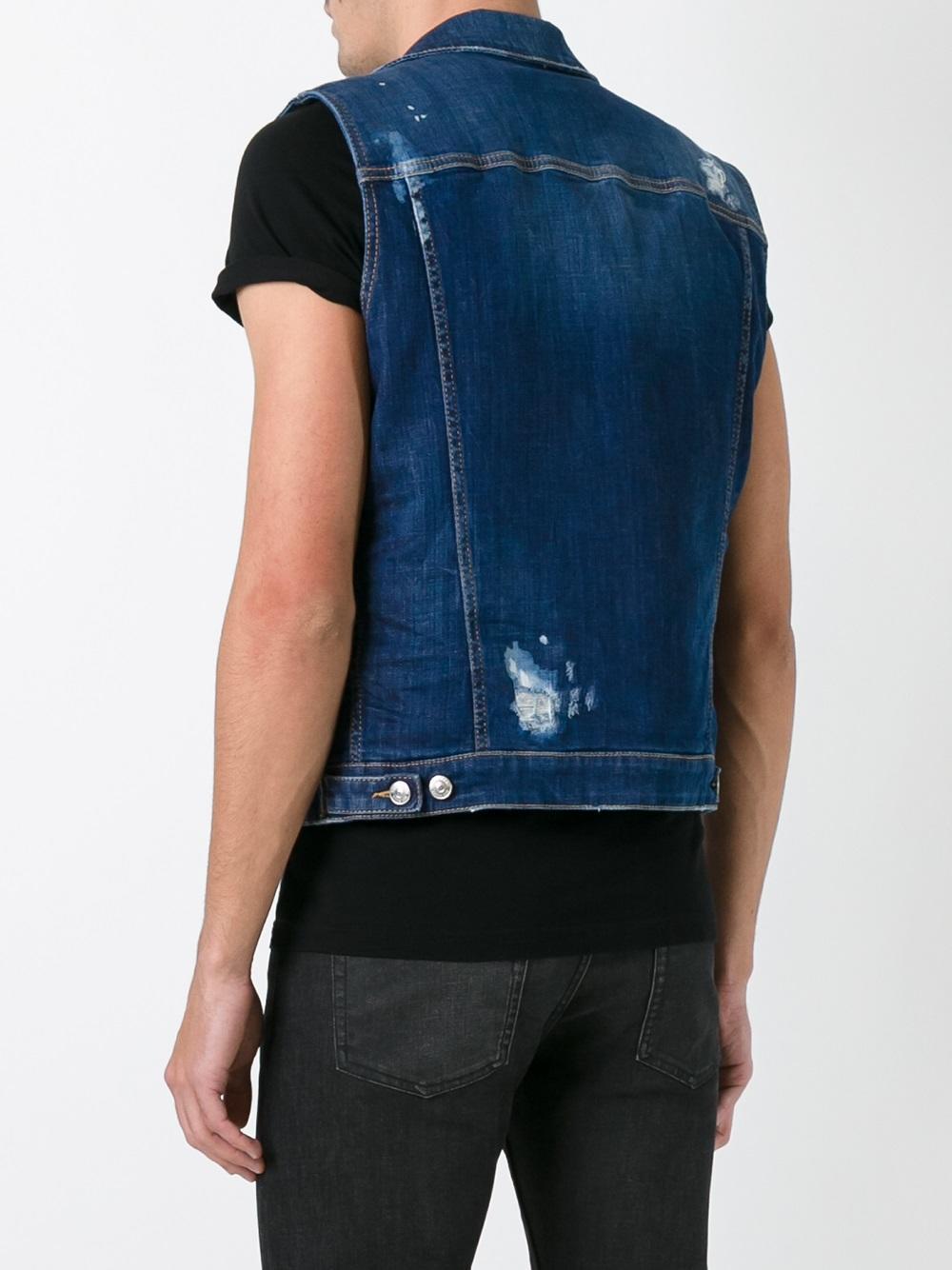 Lyst Dsquared² Ski Distressed Sleeveless Jean Jacket in Blue for Men