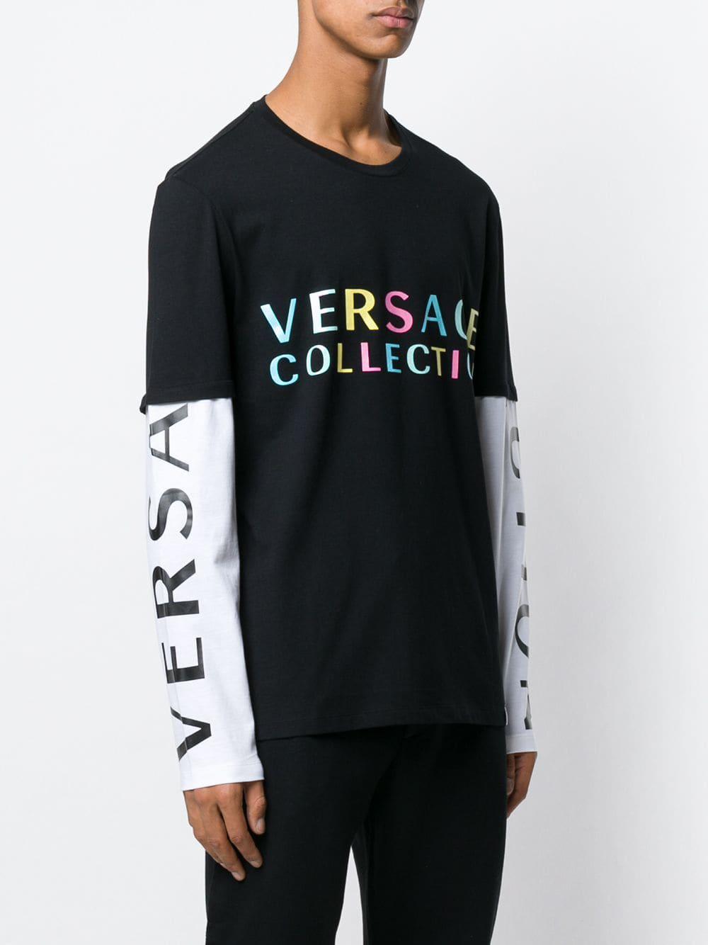 Download Versace Cotton Girocollo Ml Regolare T-shirt in Black for ...