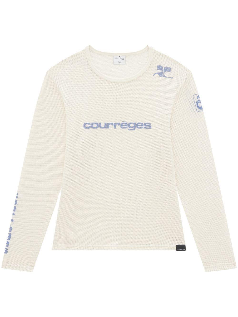 Courreges Long Sleeved Logo Print T-shirt in White for Men