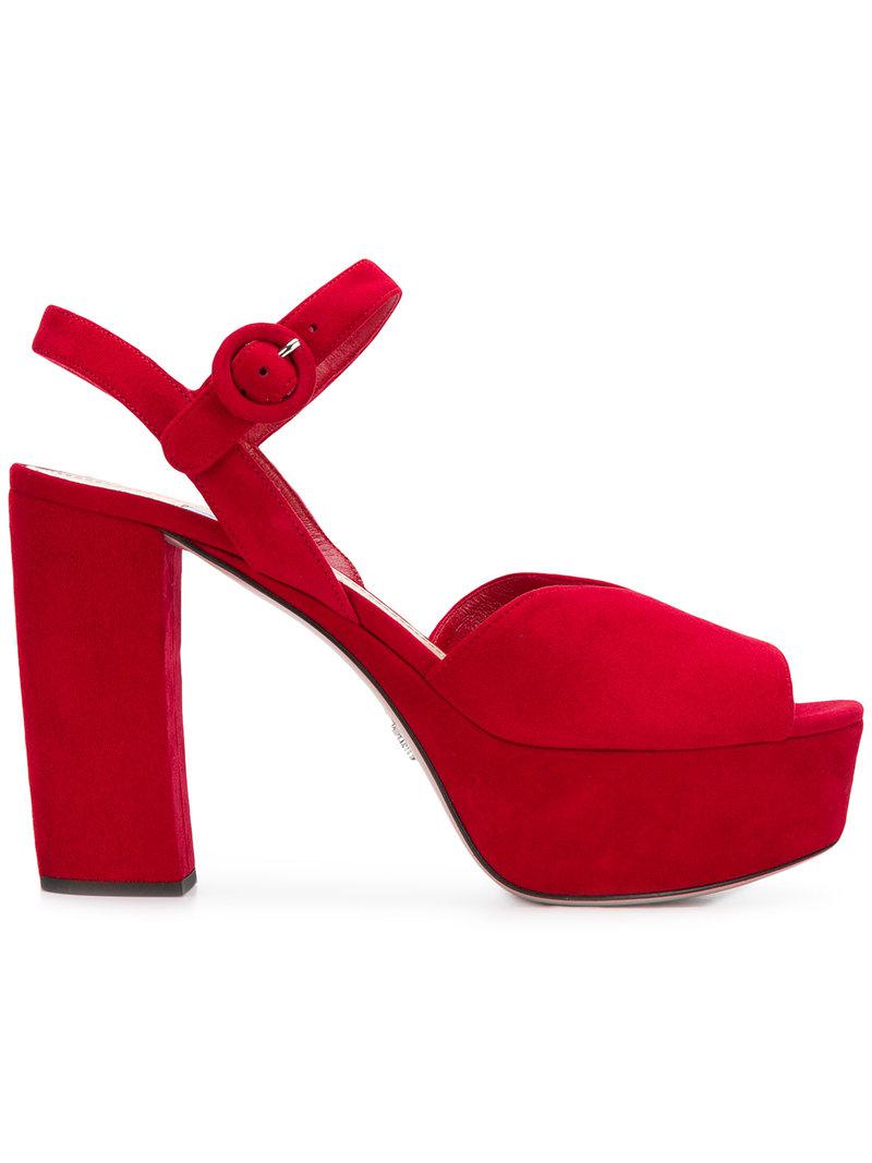 Prada 95 Suede Platform Sandals in Red