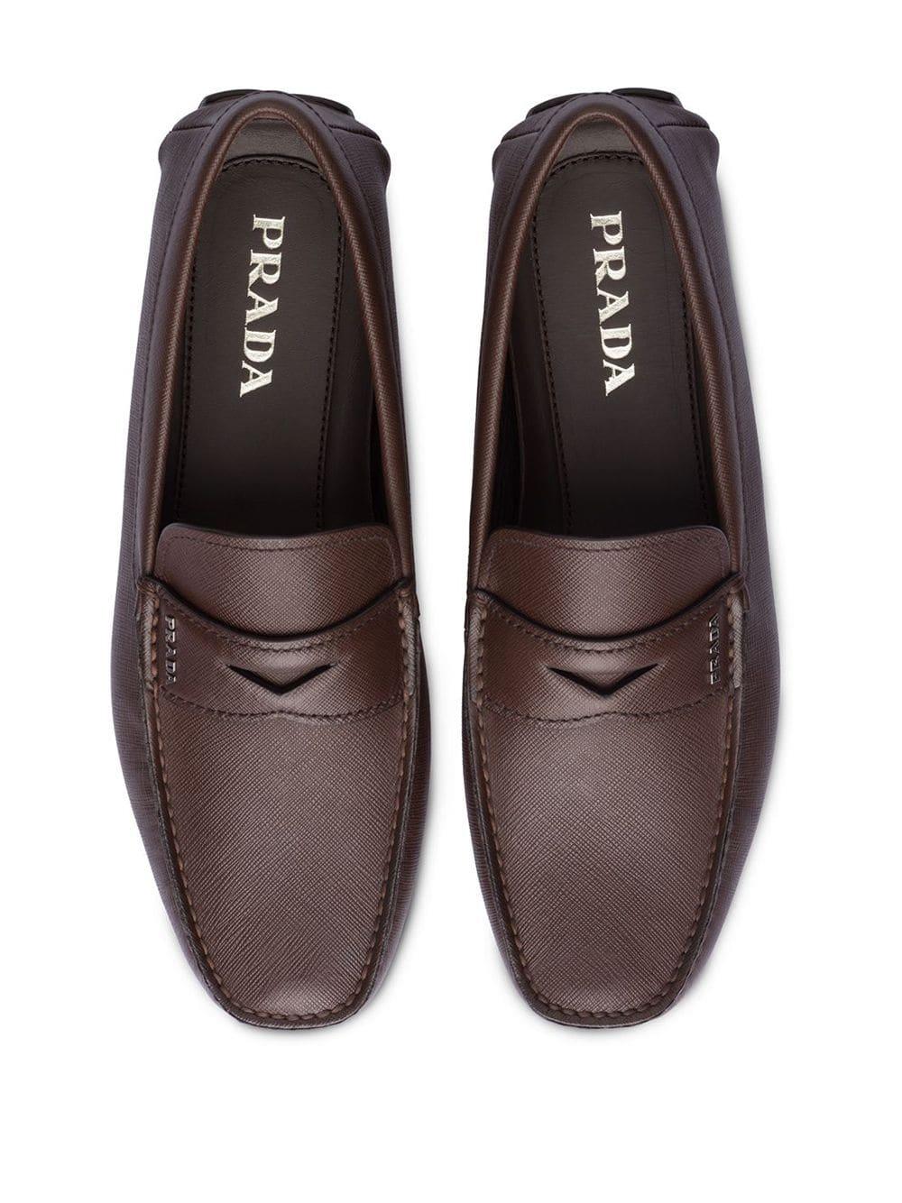 Prada Saffiano Leather Loafers in Brown for Men | Lyst